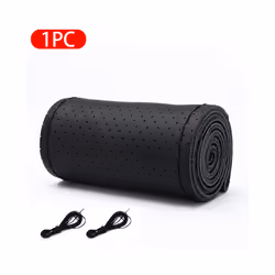 Genuine Leather Car Steering Wheel Cover with Needles Thread DIY Braid - Black