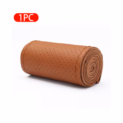 Genuine Leather Car Steering Wheel Cover with Needles Thread DIY Braid - Brown