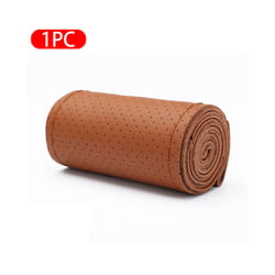 Genuine Leather Car Steering Wheel Cover with Needles Thread DIY Braid - Brown