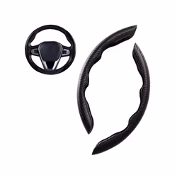 1Pair Red Carbon Fiber Look Universal Car Steering Wheel Booster Cover - black