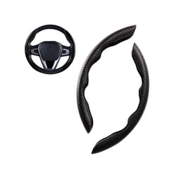 1Pair Red Carbon Fiber Look Universal Car Steering Wheel Booster Cover - black