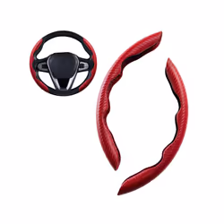 1Pair Red Carbon Fiber Look Universal Car Steering Wheel Booster Cover - Red