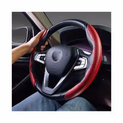 1Pair Red Carbon Fiber Look Universal Car Steering Wheel Booster Cover - Red