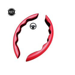 1Pair Carbon Fiber Look Universal Car Steering Wheel Booster Cover Non-Slip - red