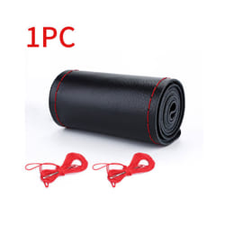 Genuine Leather Steering Wheel Cover with Needles and Thread DIY Braid - No Hole Red