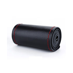 DIY 38cm Car Steering Wheel Covers Braid On Soft Artificial Leather Car - red thread