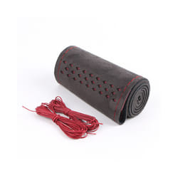 Suede Leather Car Steering Wheel Cover Universal 38cm DIY Braid Cover - Red