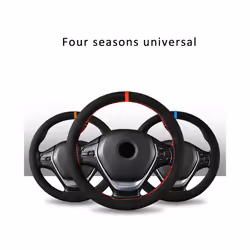 Black Suede Braid On Steering Wheel Car Steering Wheel Cover Diameter - RedMarkBlackThread