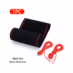 Fur Steering Wheel Cover For Car Universal 38cm Braided Car Steering Wheel - Style 1-Red Thread
