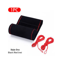 Fur Steering Wheel Cover For Car Universal 38cm Braided Car Steering Wheel - Style 1-Red Thread