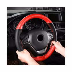 15 inch/38 cm Soft Fiber Leather Car Steering Wheel Cover Anti-slip Steering-Wheel - Orange Thread