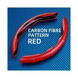 1Pair Universal Carbon Fiber Red Car Steering Wheel Cover Anti Slip Comfort - Red