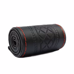 Leather Car Steering Wheel Cover Universal Non-Slip Steering Case Wheel - black red 4
