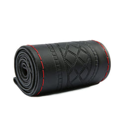Leather Car Steering Wheel Cover Universal Non-Slip Steering Case Wheel - black red 4