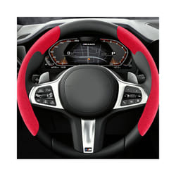 Suede Car Steering Wheel Cover 38cm 15inch Fur Material Universal Steer - RED