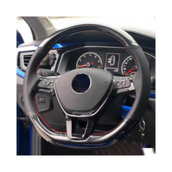 Hand-Stitched Soft Black Carbon Fiber Black Suede Car Steering Wheel Cover - A