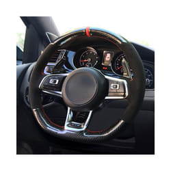 Hand-Stitched Soft Black Carbon Fiber Black Suede Car Steering Wheel Cover - B