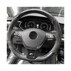 Hand-Stitched Soft Black Carbon Fiber Black Suede Car Steering Wheel Cover - C