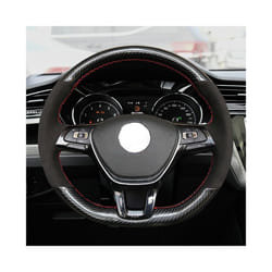 Hand-Stitched Soft Black Carbon Fiber Black Suede Car Steering Wheel Cover - D