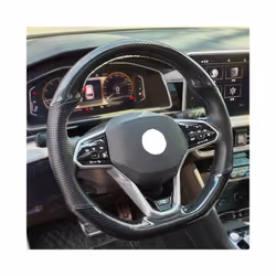 Hand-Stitched Soft Black Carbon Fiber Black Suede Car Steering Wheel Cover - E