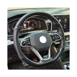 Hand-Stitched Soft Black Carbon Fiber Black Suede Car Steering Wheel Cover - E