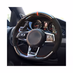 Hand-Stitched Soft Black Carbon Fiber Black Suede Car Steering Wheel Cover - E