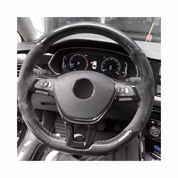 Hand-Stitched Soft Black Carbon Fiber Black Suede Car Steering Wheel Cover - E