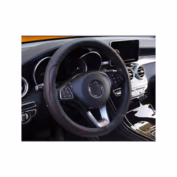 Universal 38cm/15" Diameter PU Leather Steering Wheel Covers Anti-slip - Balck with red