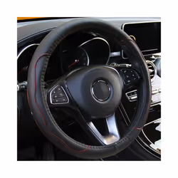 Universal 38cm/15" Diameter PU Leather Steering Wheel Covers Anti-slip - black