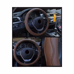 Universal 38cm/15" Diameter PU Leather Steering Wheel Covers Anti-slip - black