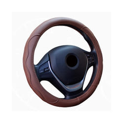 Universal 38cm/15" Diameter PU Leather Steering Wheel Covers Anti-slip - coffee