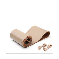 Universal Car Steering Wheel Cover Genuine Leather Stitch On Wrap Leather - beige beige line