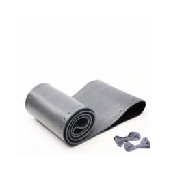 Universal Car Steering Wheel Cover Genuine Leather Stitch On Wrap Leather - grey grey line