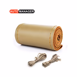 Genuine Leather Braid Car Steering Wheel Cover With Needles Thread Automobile - Beige