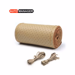 Genuine Leather Braid Car Steering Wheel Cover With Needles Thread Automobile - Hole Beige