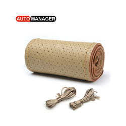 Genuine Leather Braid Car Steering Wheel Cover With Needles Thread Automobile - Hole Beige