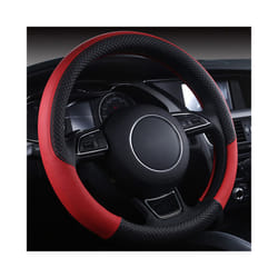 Universal Car Steering Wheel Braid High Quality Leather Anti-Slip 8 Color - Red