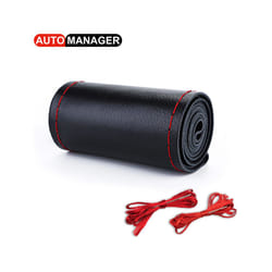 Genuine Leather Steering Wheel Cover High Quality Automobile Steering-Wheel - Black and Red
