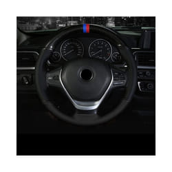 38CM 15 Inch Carbon Fiber Leather Steering Wheel Cover With Needle And - Black Black Line