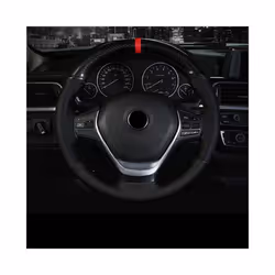 38CM 15 Inch Carbon Fiber Leather Steering Wheel Cover With Needle And - Black line