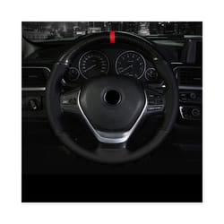 38CM 15 Inch Carbon Fiber Leather Steering Wheel Cover With Needle And - Black line