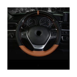 38CM 15 Inch Carbon Fiber Leather Steering Wheel Cover With Needle And - Brown