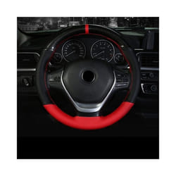 38CM 15 Inch Carbon Fiber Leather Steering Wheel Cover With Needle And - RED line