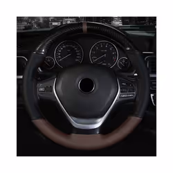 38CM 15 Inch Carbon Fiber Leather Steering Wheel Cover With Needle And - RED line