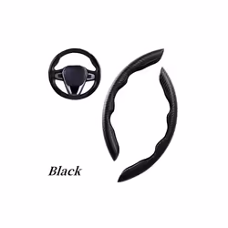 1Pair Car Steering Wheel Cover Carbon Fiber Universal Non-Slip Booster - Black