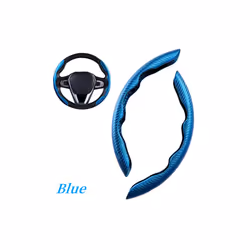 1Pair Car Steering Wheel Cover Carbon Fiber Universal Non-Slip Booster - Blue