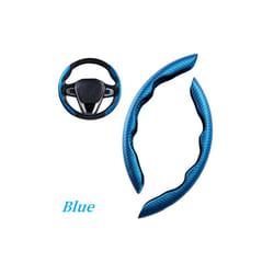 1Pair Car Steering Wheel Cover Carbon Fiber Universal Non-Slip Booster - Blue
