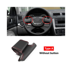 Hand Braid Steering Wheel Cover For Skoda Octavia Fabia Superb Roomster - Type A red line