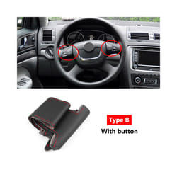 Hand Braid Steering Wheel Cover For Skoda Octavia Fabia Superb Roomster - Type B red line