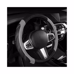 Microfiber Leather Steering Wheel Cover 15inch Universal Fit for Car, - Grey